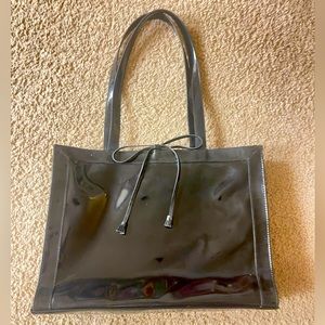 NWOT Liz Claiborne Black Shiny Finish Poly Vinyl Faux Leather Tote/ Shoulder Bag
